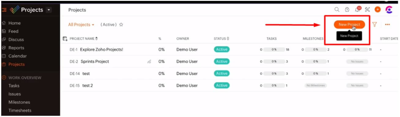 Creating a new projects in zoho projects